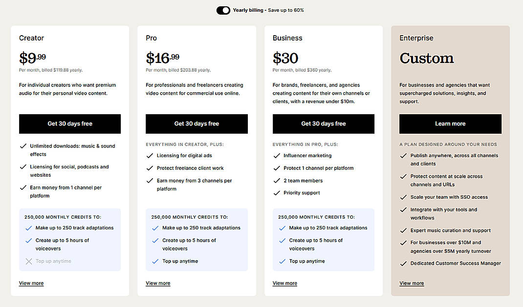 Pricing screenshot