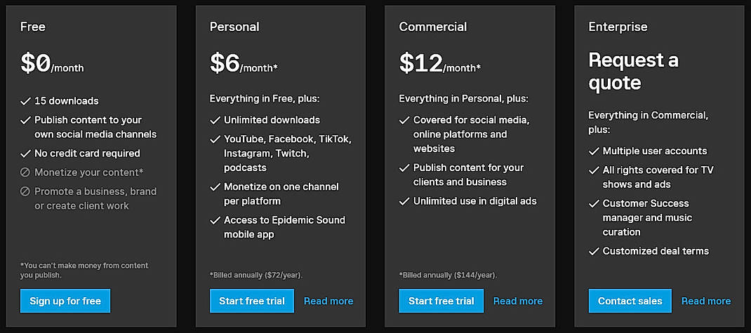 Pricing screenshot