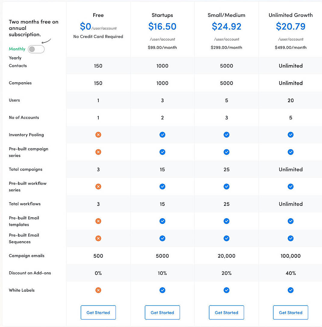 Pricing screenshot