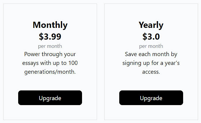 Pricing screenshot