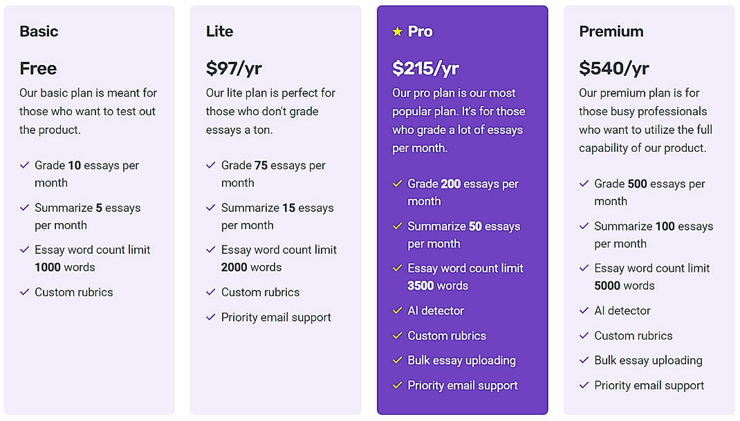Pricing screenshot