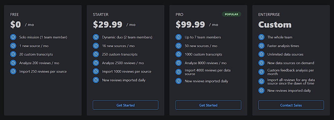Pricing screenshot