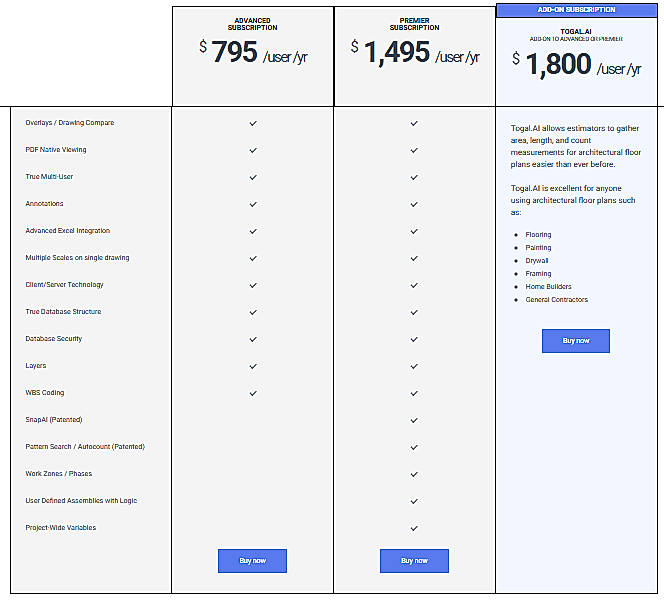 Pricing screenshot