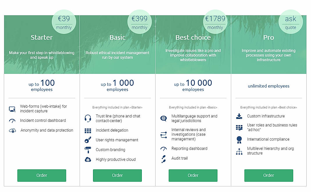 Pricing screenshot