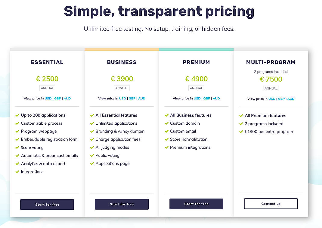 Pricing screenshot