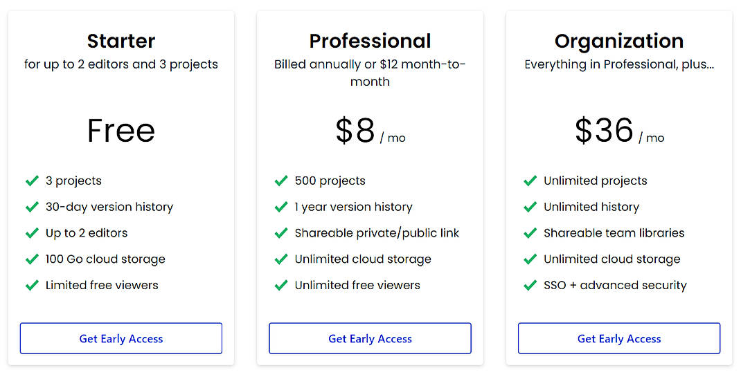 Pricing screenshot