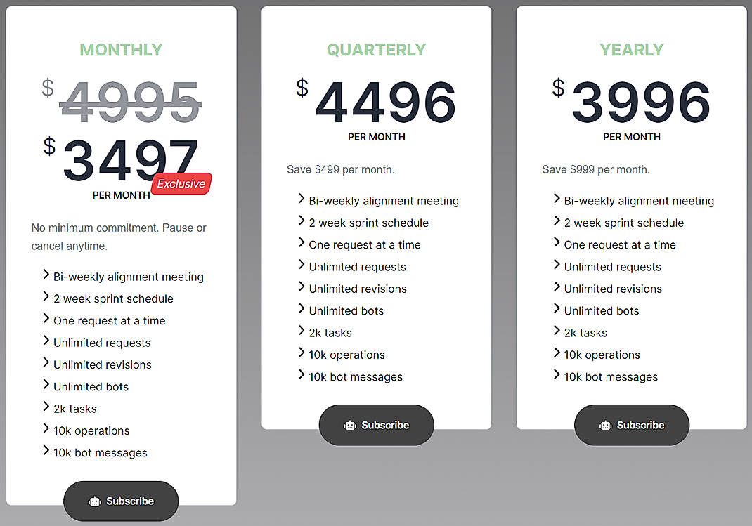 Pricing screenshot