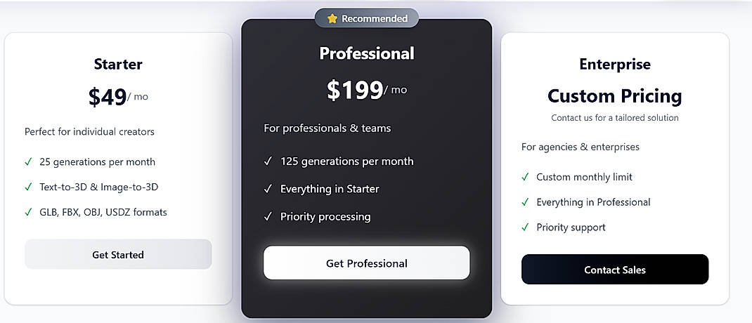 Pricing screenshot