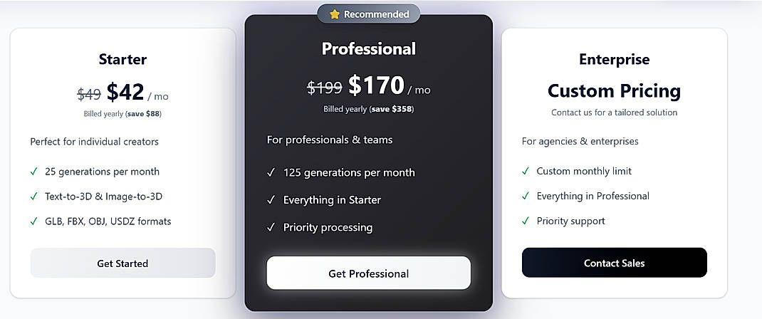 Pricing screenshot