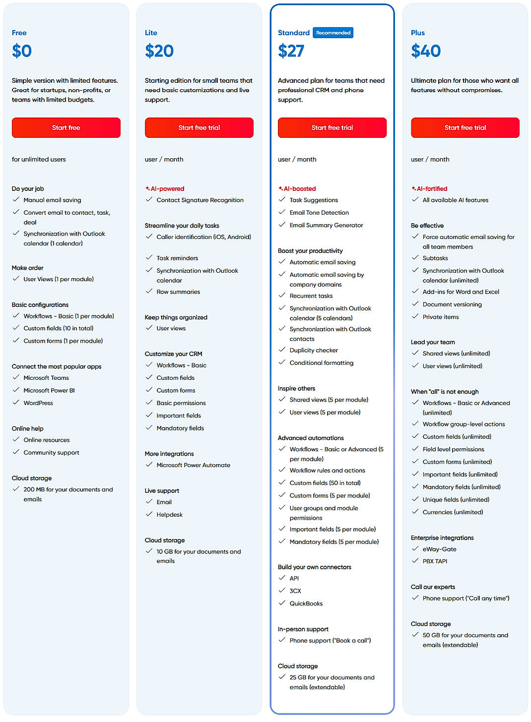 Pricing screenshot