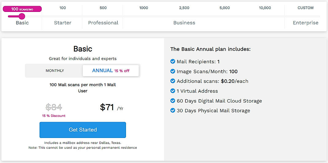 Pricing screenshot