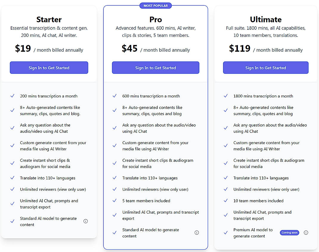 Pricing screenshot