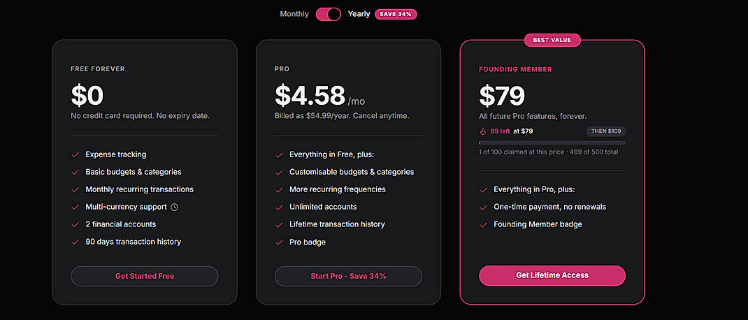 Pricing screenshot