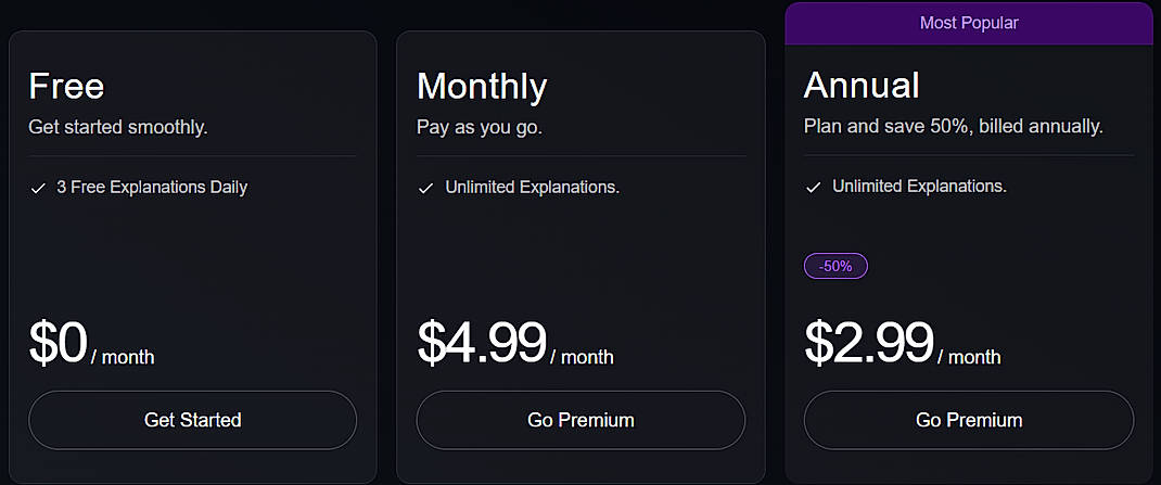 Pricing screenshot