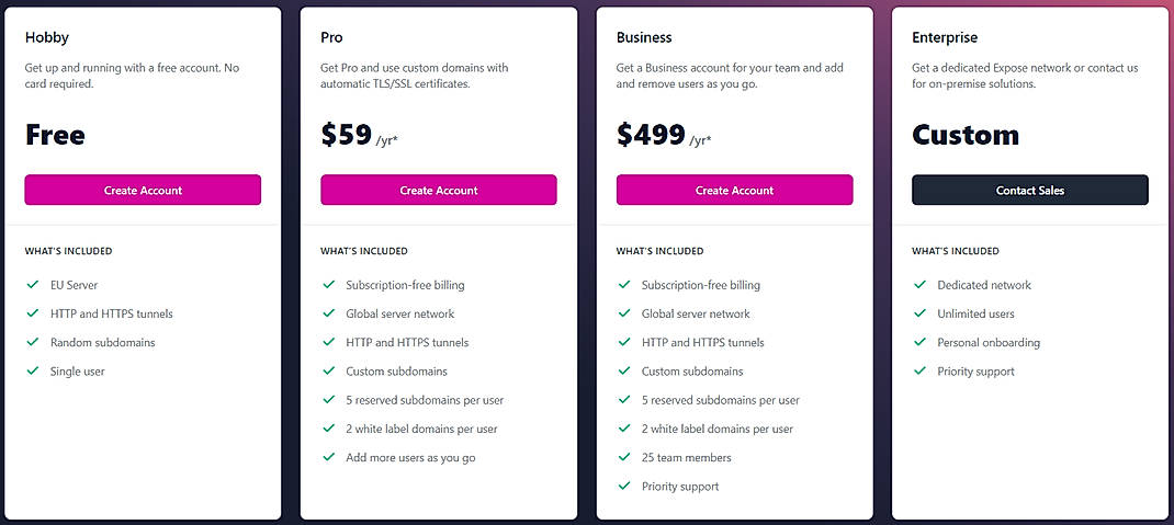 Pricing screenshot
