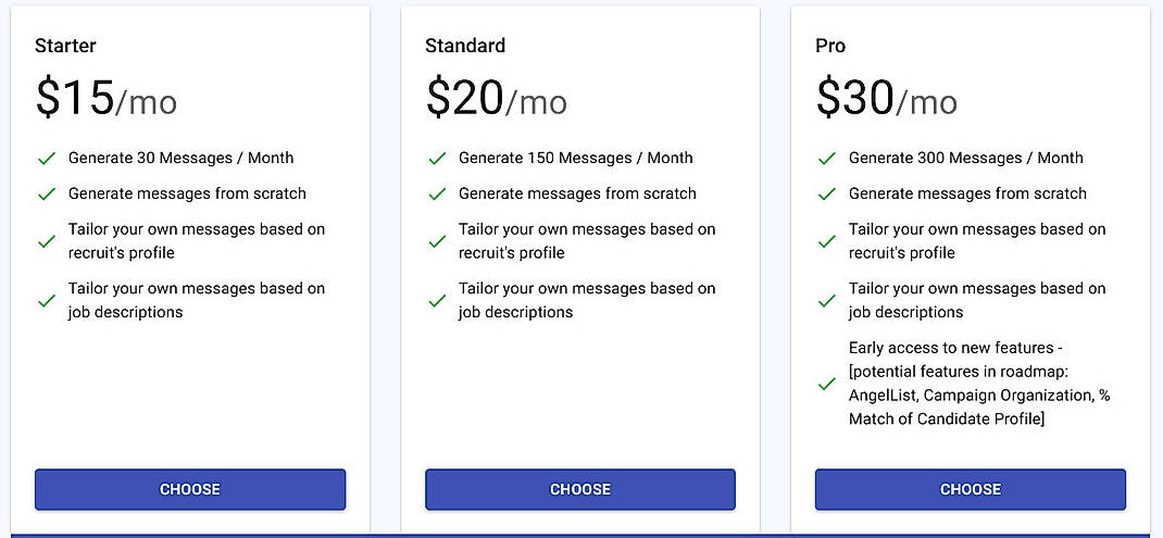 Pricing screenshot
