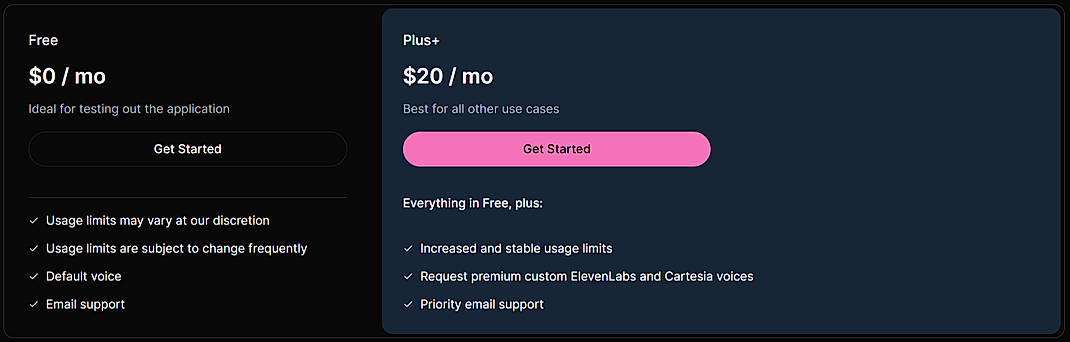 Pricing screenshot