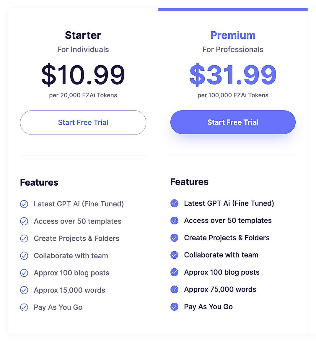 Pricing screenshot