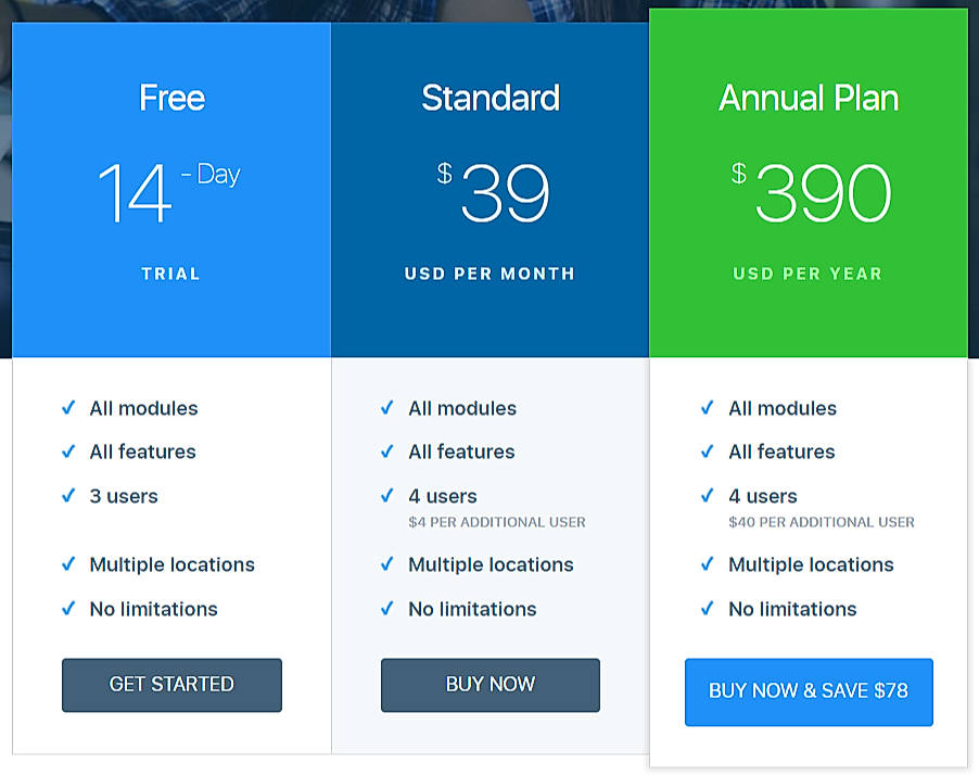 Pricing screenshot