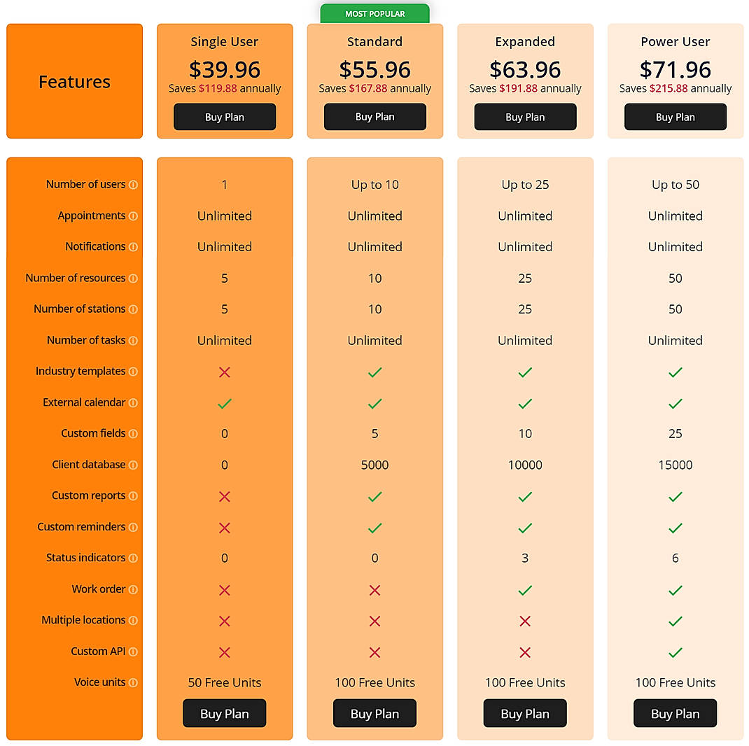Pricing screenshot
