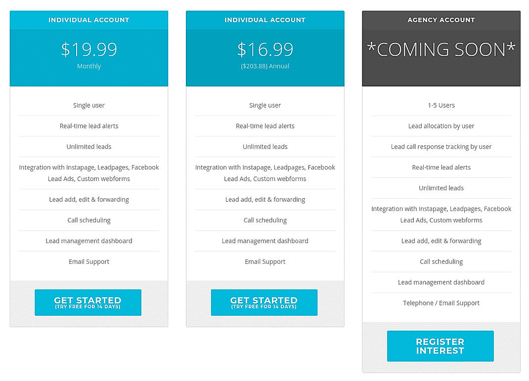 Pricing screenshot