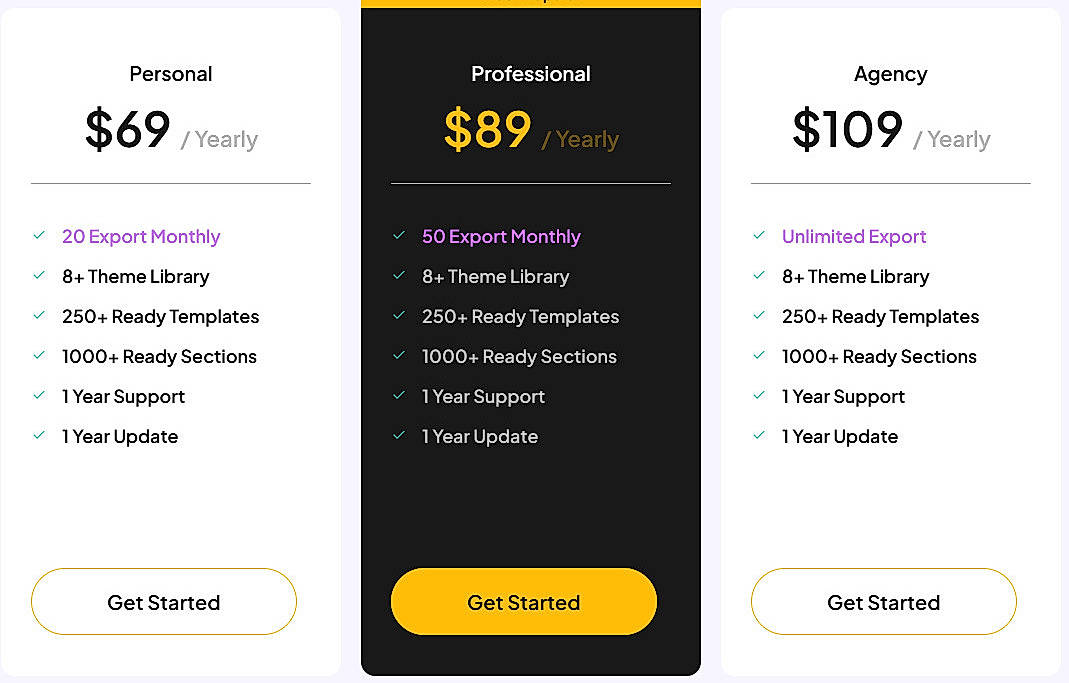 Pricing screenshot