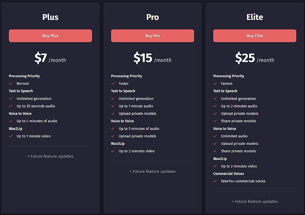 Pricing screenshot