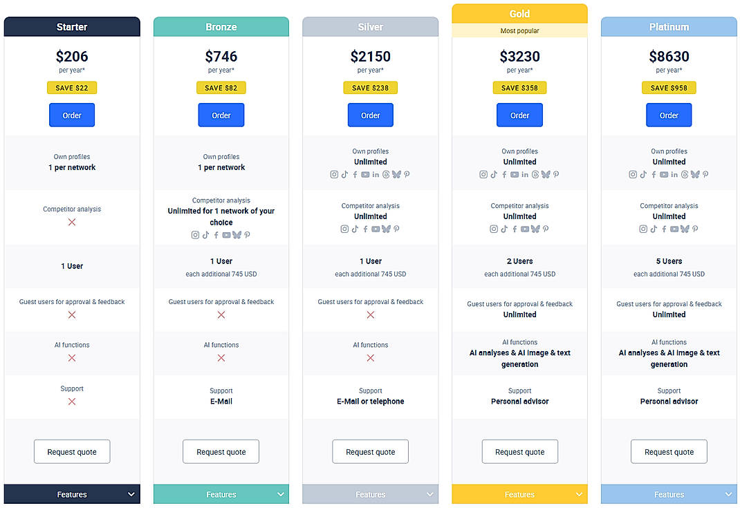 Pricing screenshot