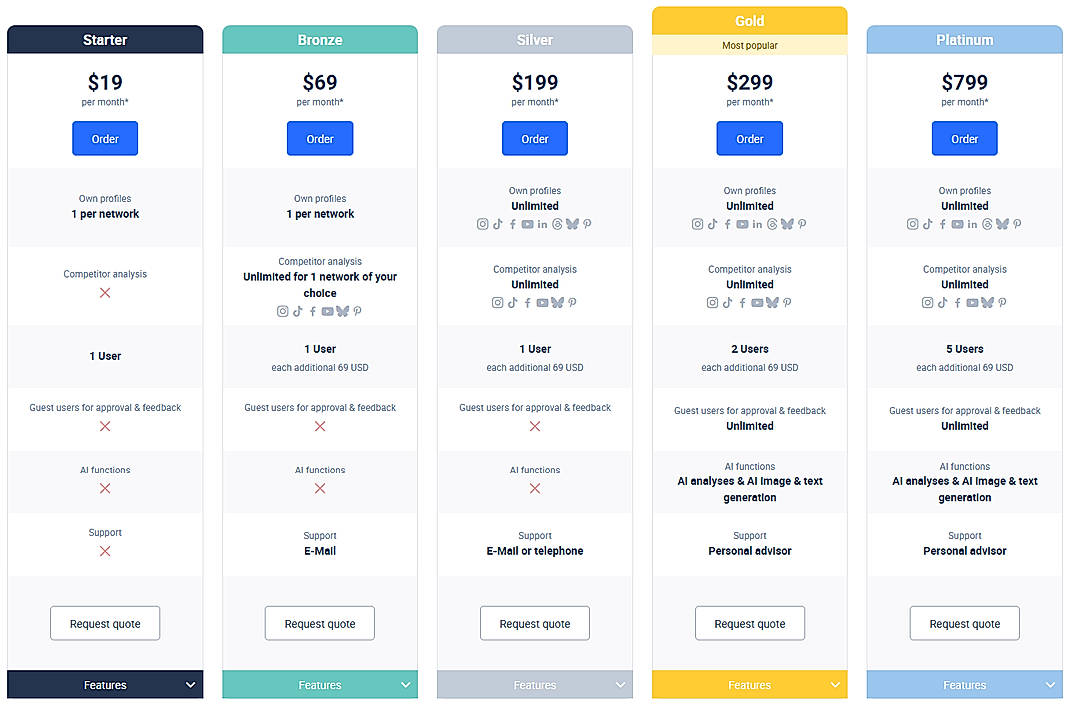 Pricing screenshot