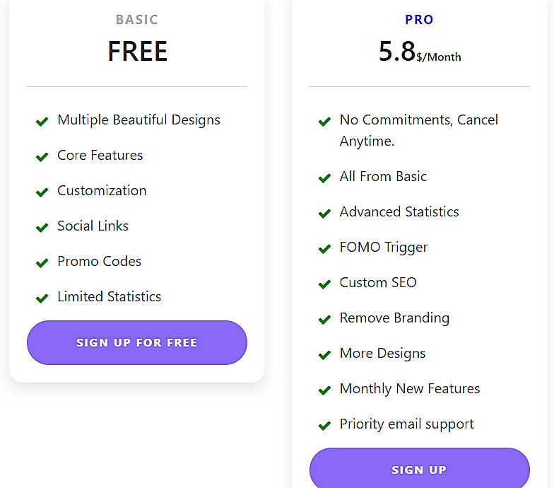 Pricing screenshot