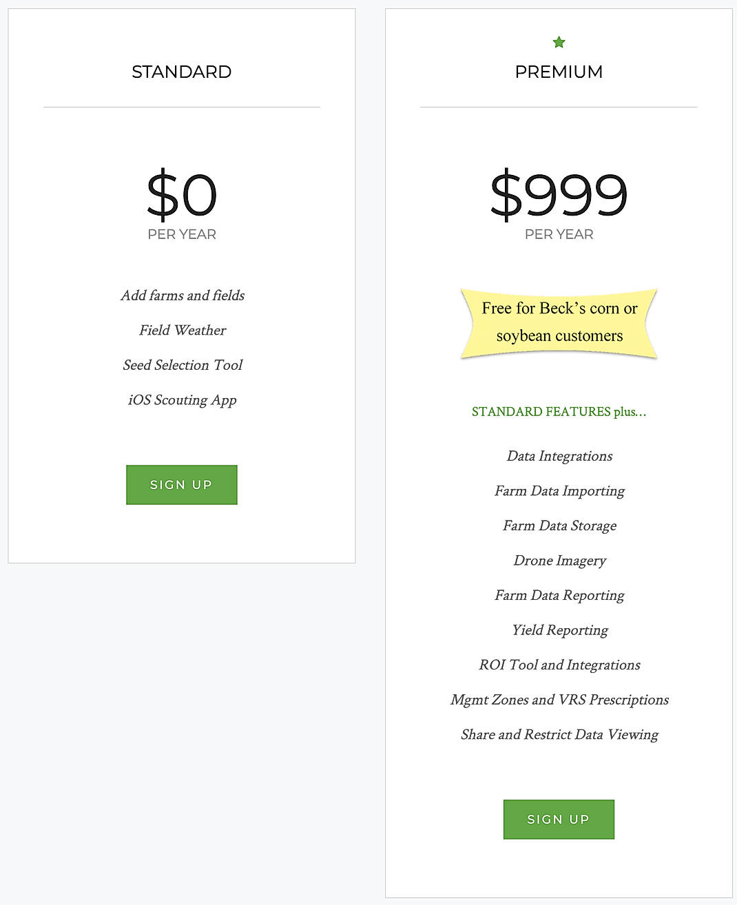 Pricing screenshot