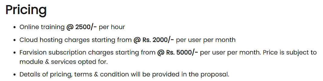 Pricing screenshot