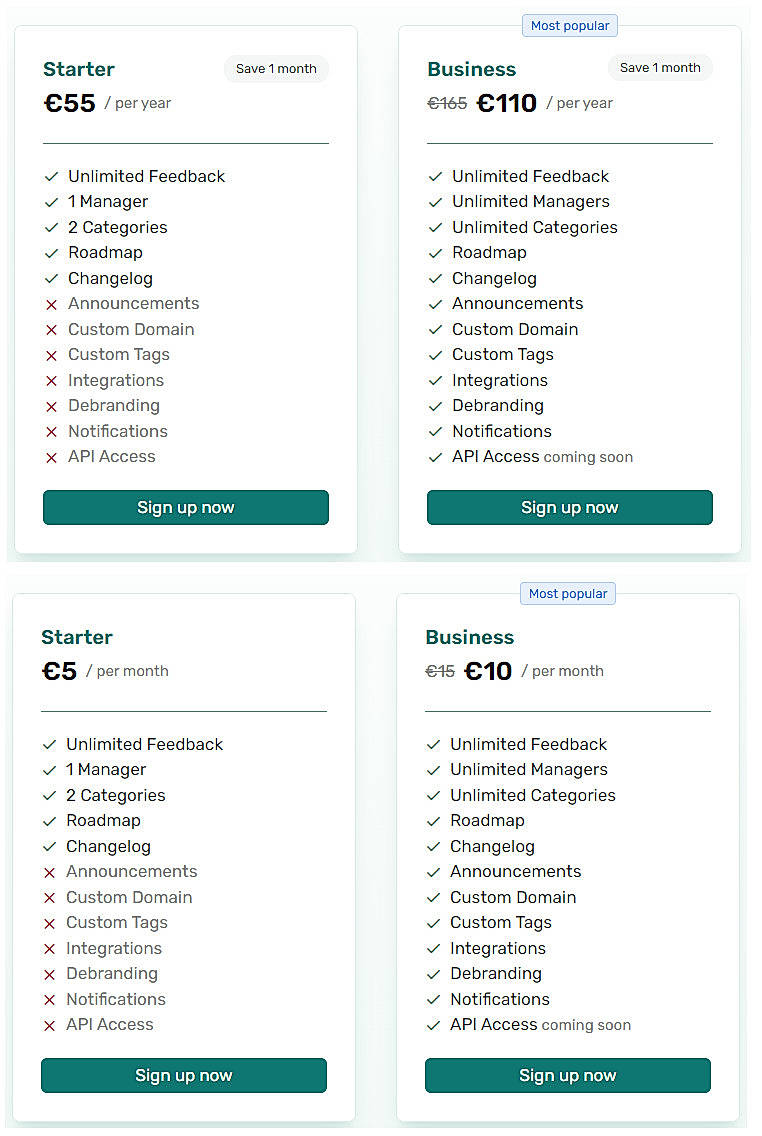 Pricing screenshot
