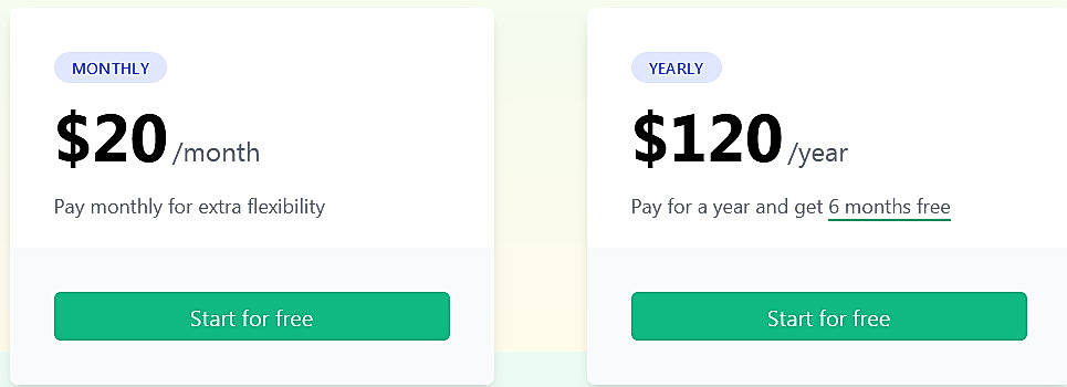 Pricing screenshot