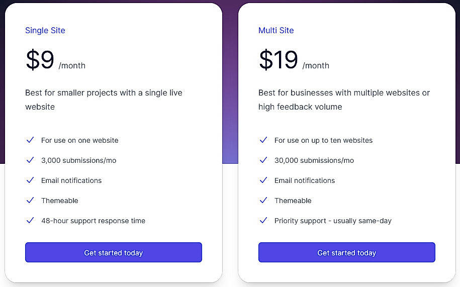 Pricing screenshot