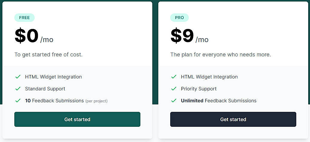 Pricing screenshot