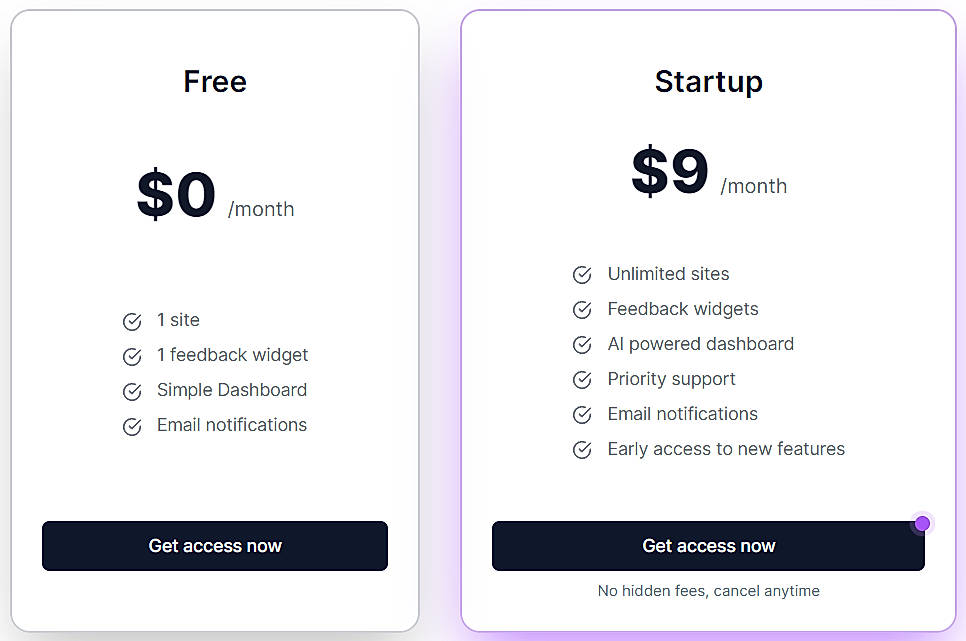 Pricing screenshot