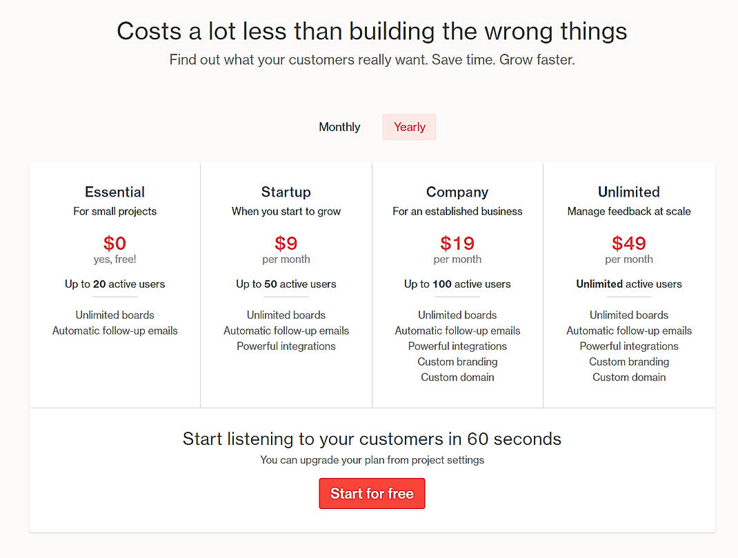 Pricing screenshot