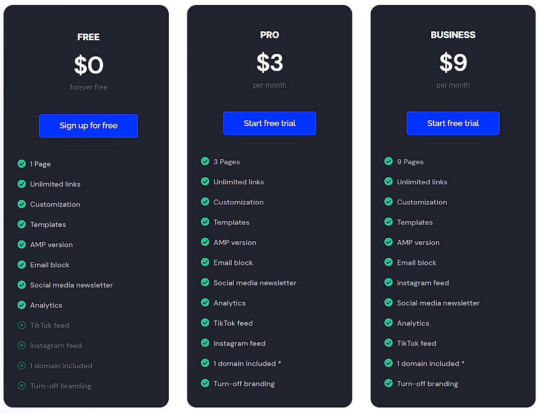 Pricing screenshot