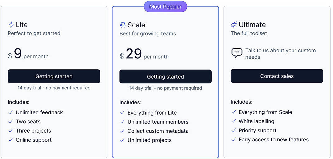 Pricing screenshot