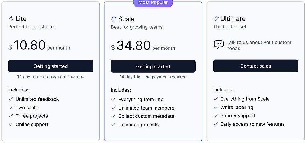 Pricing screenshot