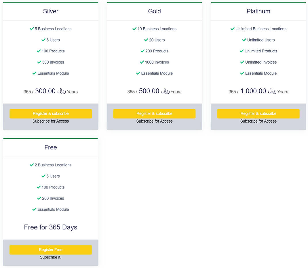 Pricing screenshot