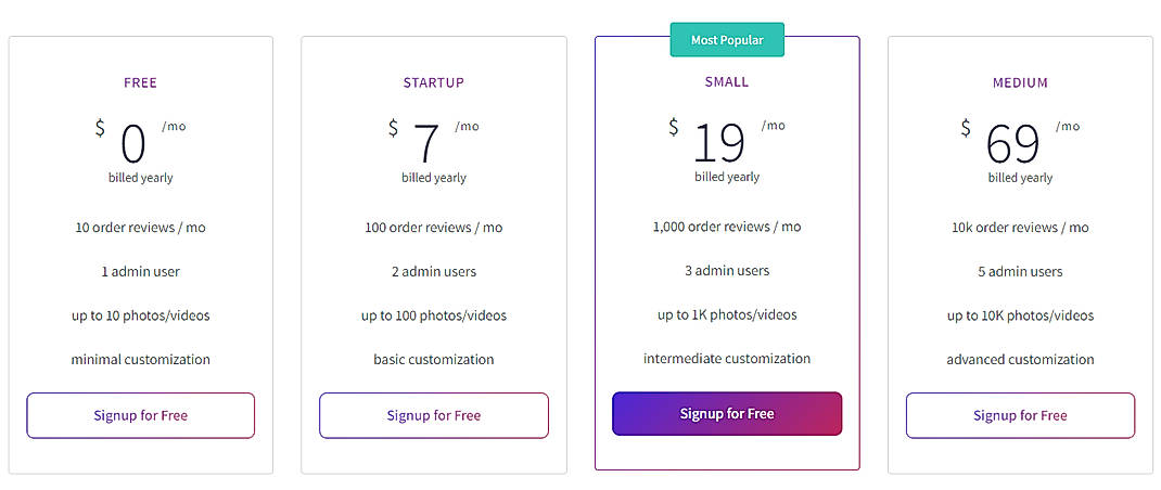 Pricing screenshot