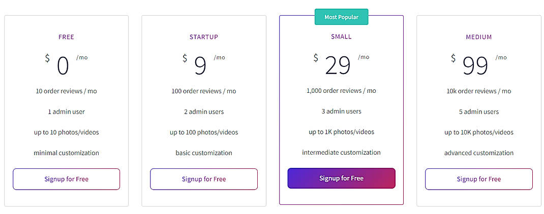 Pricing screenshot