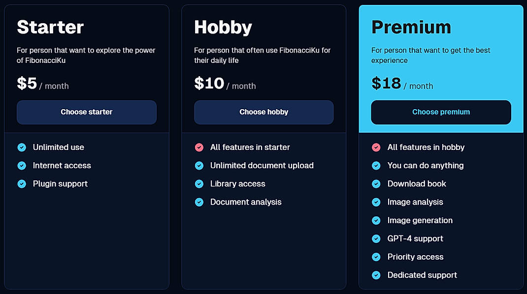 Pricing screenshot