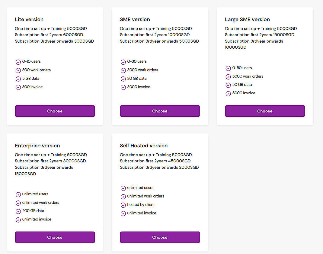 Pricing screenshot