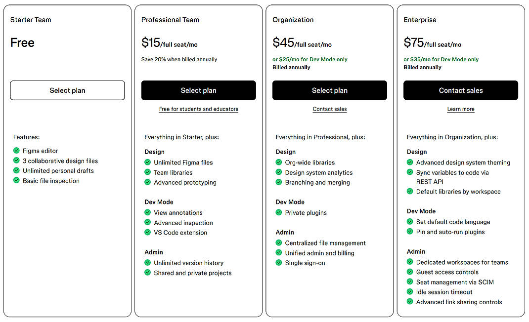 Pricing screenshot