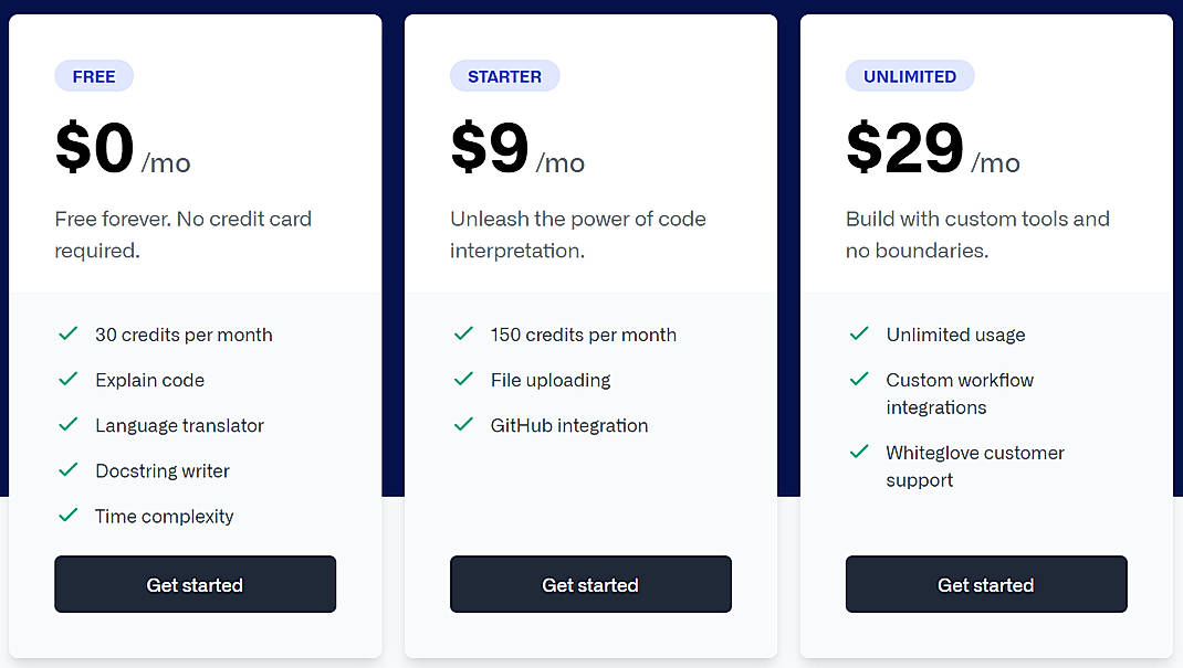 Pricing screenshot