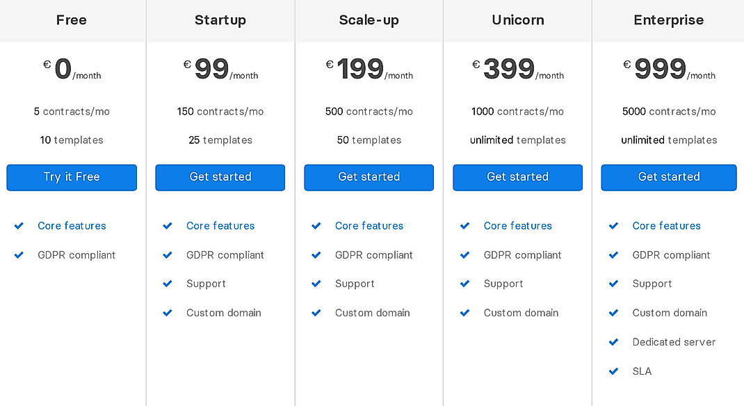 Pricing screenshot