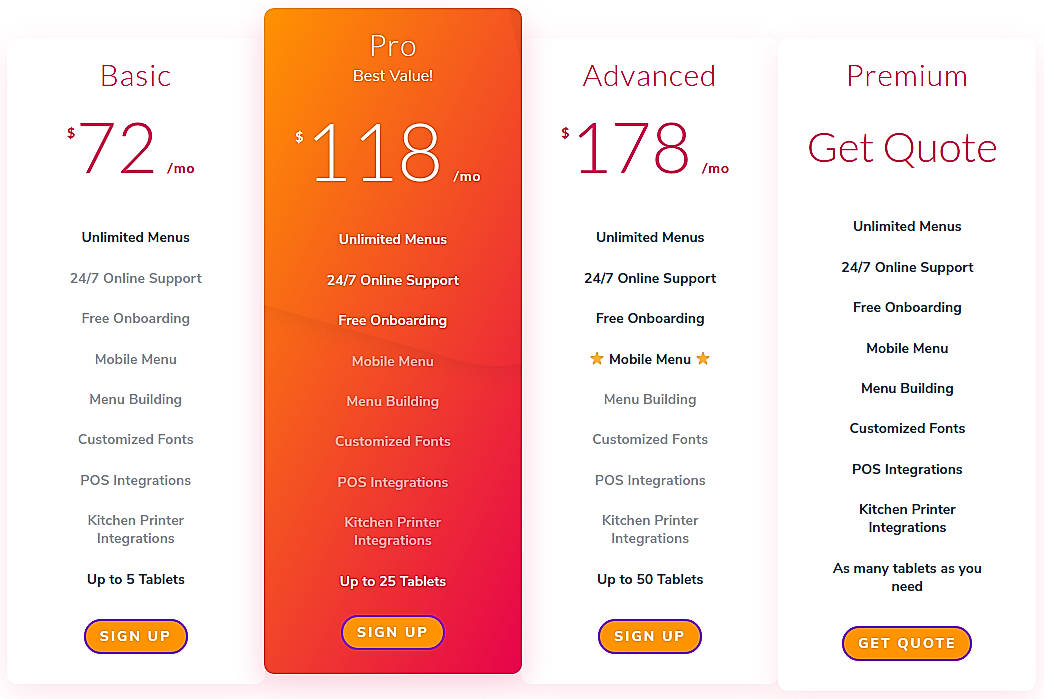 Pricing screenshot